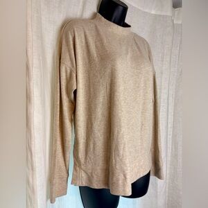 Balance Collection Ribbed Soft Tan Mock Neck Crop Split Sweater